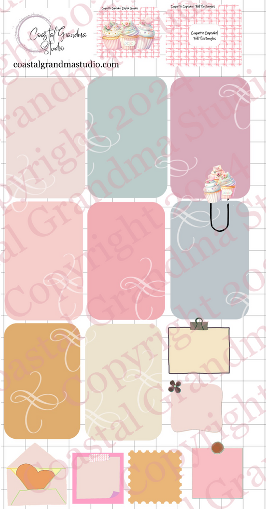 Coquette Cupcake! Full Rectangles Digital Pre-Cropped Stickers For Goodnotes (6800-FR)