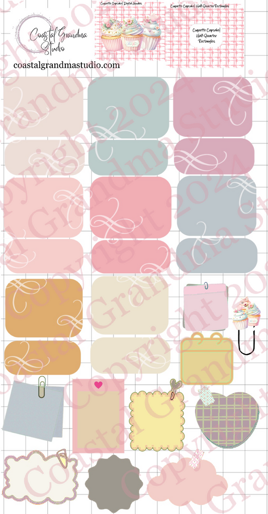 Coquette Cupcake! Half/Quarter Rectangles Digital Pre-Cropped Stickers For Goodnotes (6800-HQ)