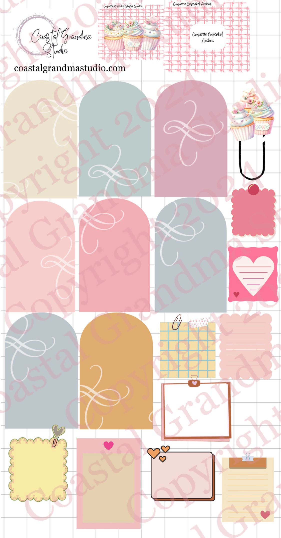 Coquette Cupcake! Arches Digital Pre-Cropped Stickers For Goodnotes (6800-A)