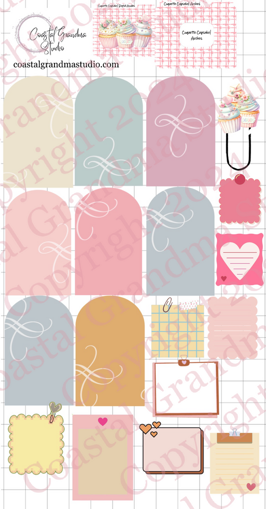 Coquette Cupcake! Arches Digital Pre-Cropped Stickers For Goodnotes (6800-A)