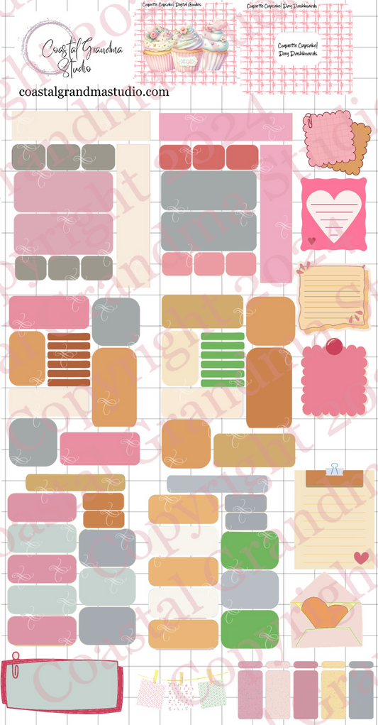 Coquette Cupcake! Day Dashboards Digital Pre-Cropped Stickers For Goodnotes (6800-DDA)