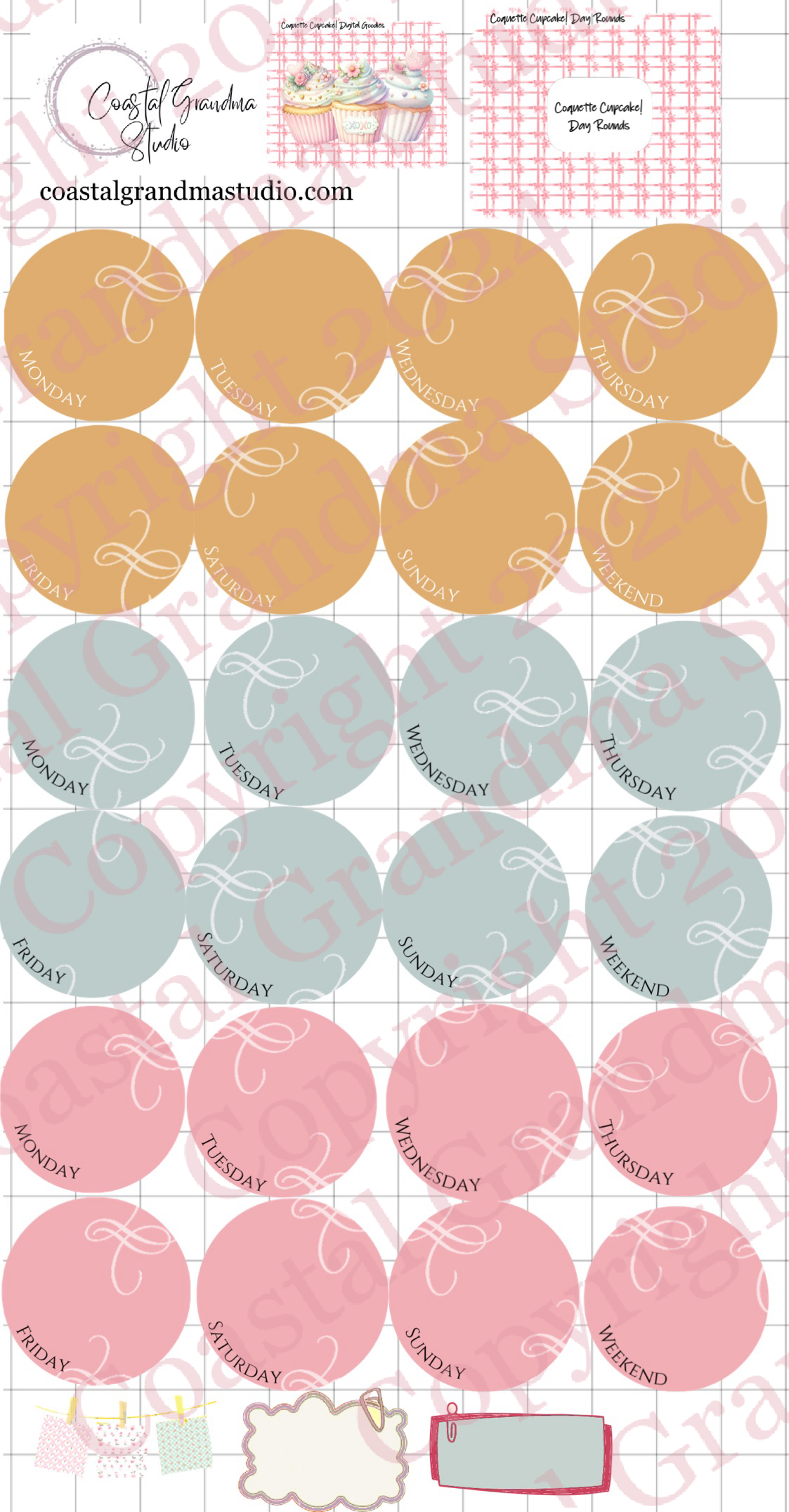 Strawberries! Day Rounds Digital Pre-Cropped Stickers For Goodnotes (6900-DR)