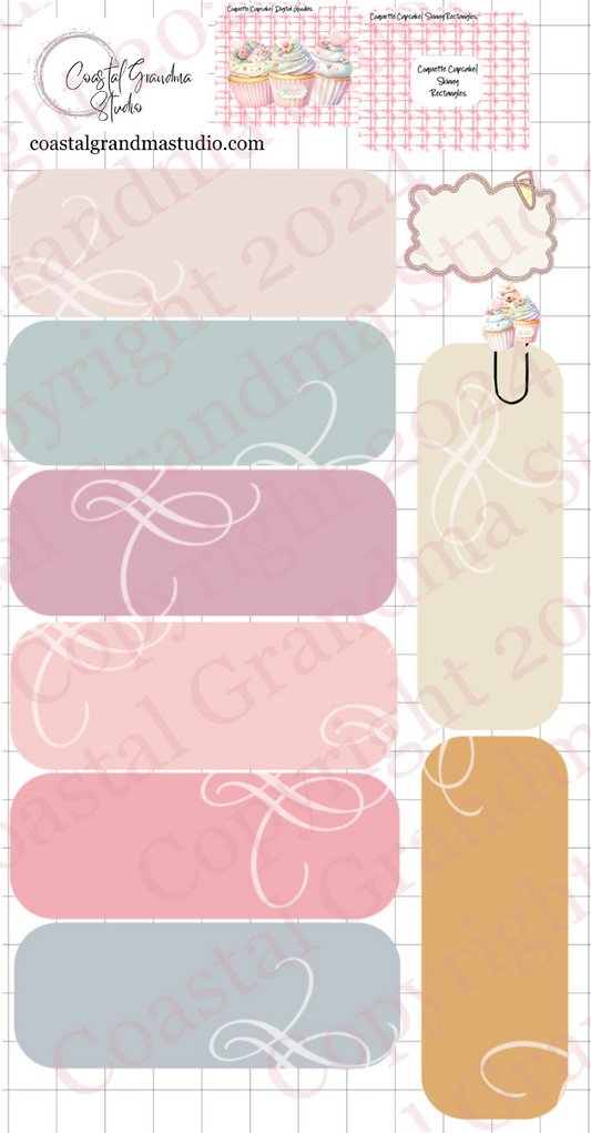 Coquette Cupcake! Skinny Rectangles Digital Pre-Cropped Stickers For Goodnotes (6800-SR)