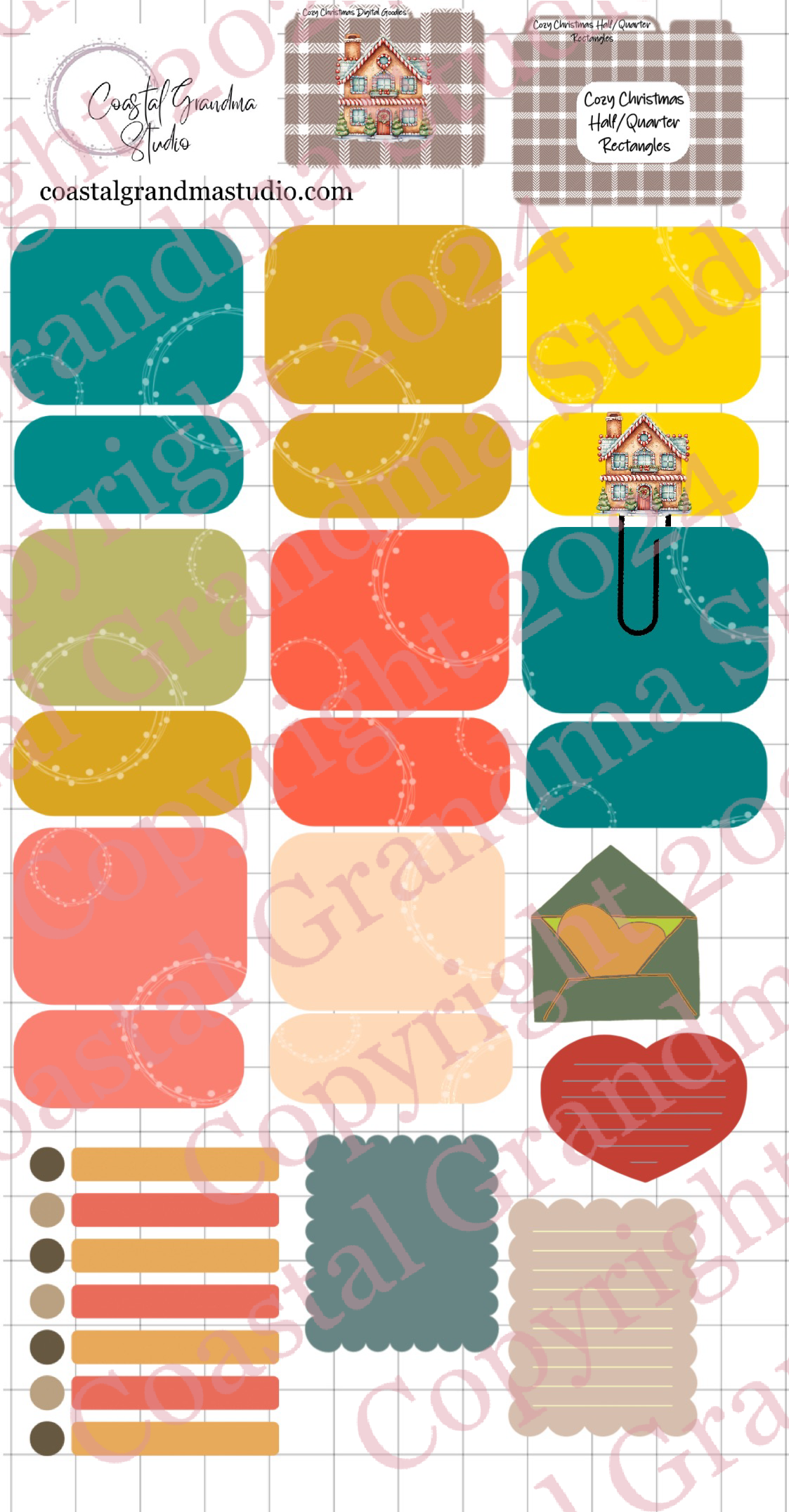 Cozy Christmas! Half/Quarter Rectangles Download Pre-Cropped Stickers For Goodnotes (5600-HQ)