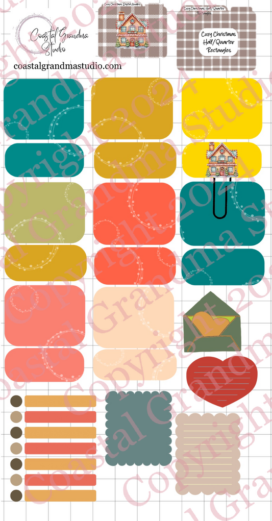 Cozy Christmas! Half/Quarter Rectangles Download Pre-Cropped Stickers For Goodnotes (5600-HQ)
