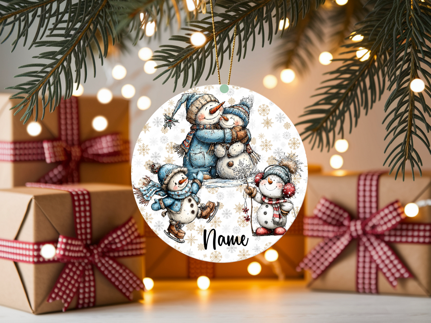 Snowman Family Hug Ornament • Personalized Name • Christmas Ornament 2025 • Keepsake Gift (0030-OR)