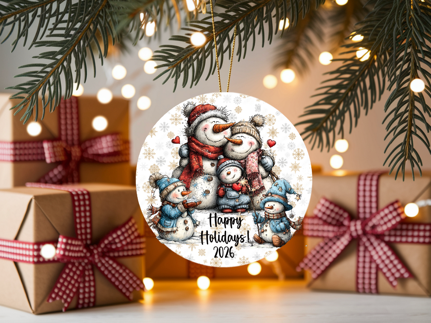 Personalized Family Snowman Ornament • Custom Name Ornament • Happy Holidays 2026 Keepsake (2025-29)
