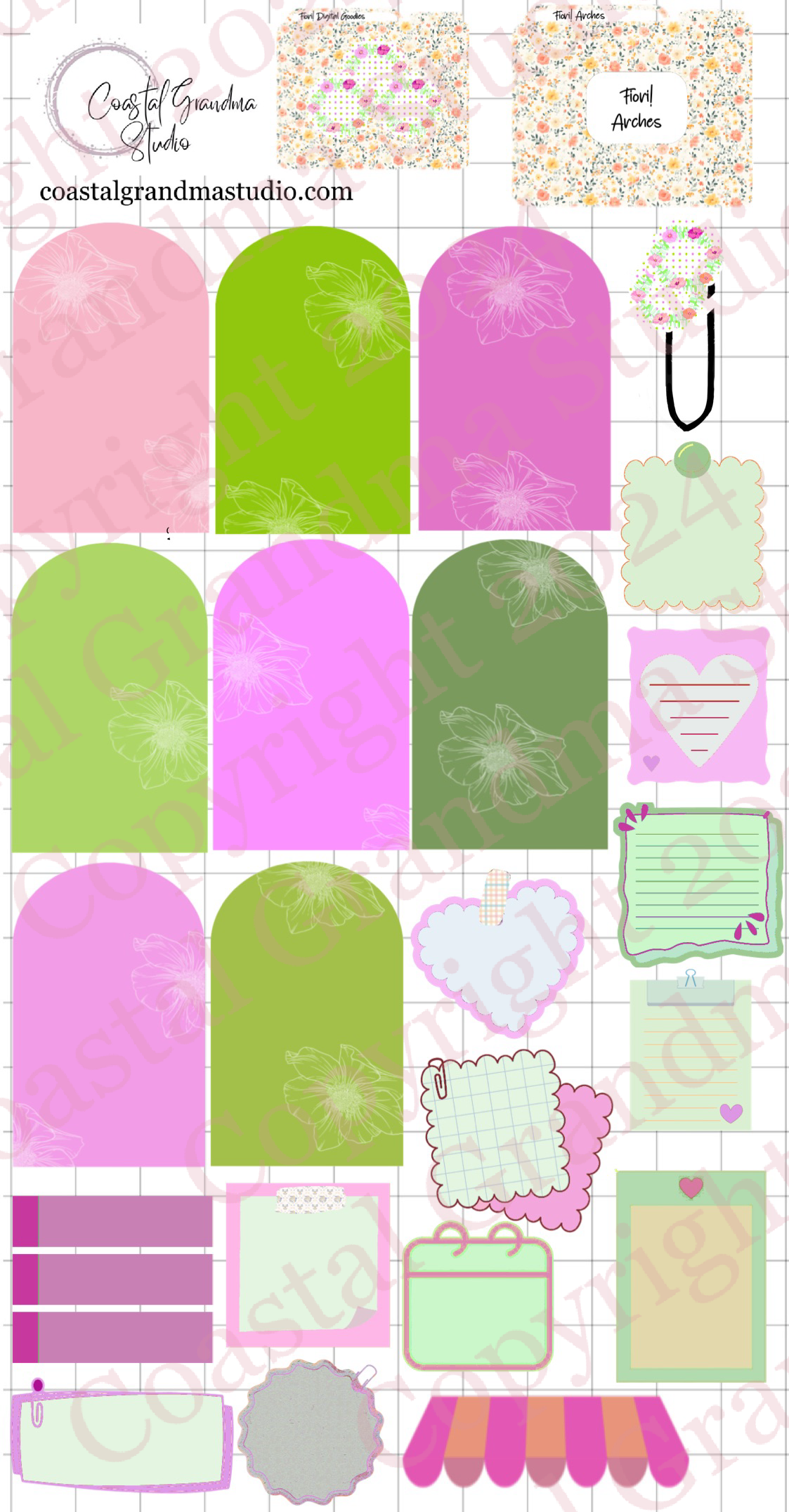 Fiori! Arches Digital Pre-Cropped Stickers For Goodnotes (7400-A)