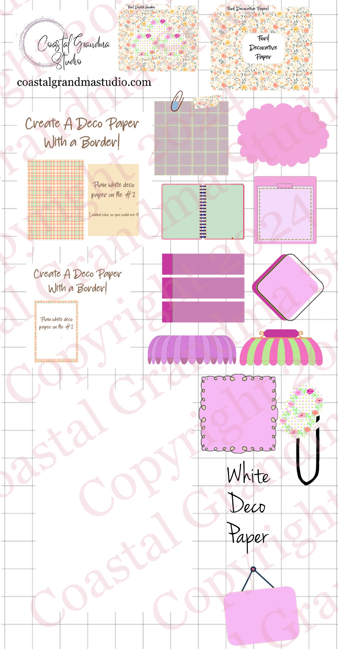 Fiori! Decorative Papers & Goodies Digital Pre-Cropped Stickers For Goodnotes (7400-PG)