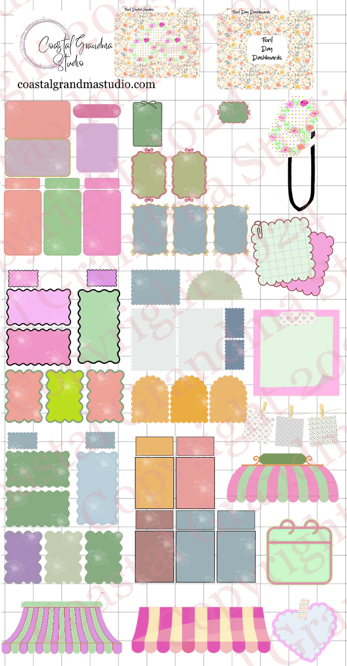 Fiori! Day Dashboards Digital Pre-Cropped Stickers For Goodnotes (7400-DDA)