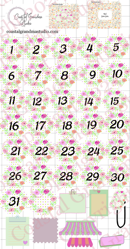 Fiori! Date Dots Digital Pre-Cropped Stickers For Goodnotes (7400-DD)