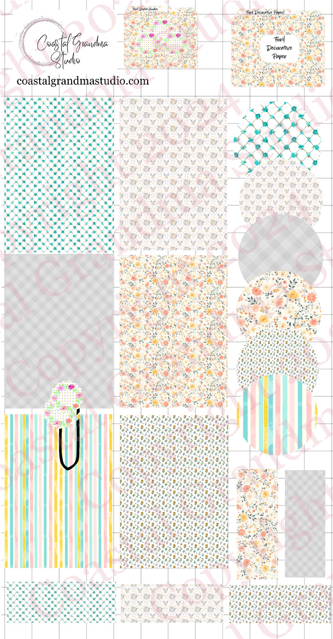 Fiori! Decorative Papers & Goodies Digital Pre-Cropped Stickers For Goodnotes (7400-PG)
