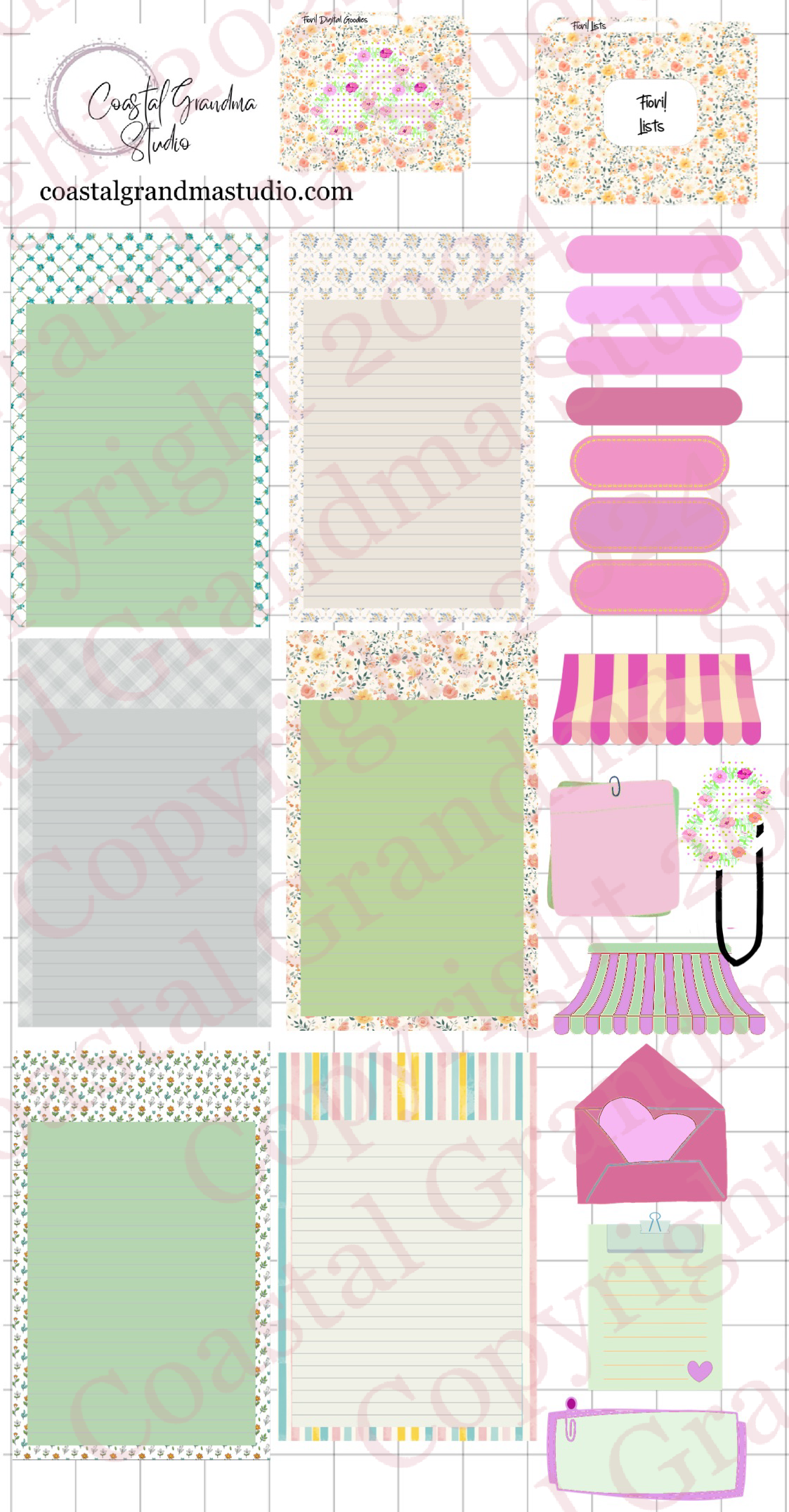 Fiori! Lists & Stuff Digital Pre-Cropped Stickers For Goodnotes (7400-LS)