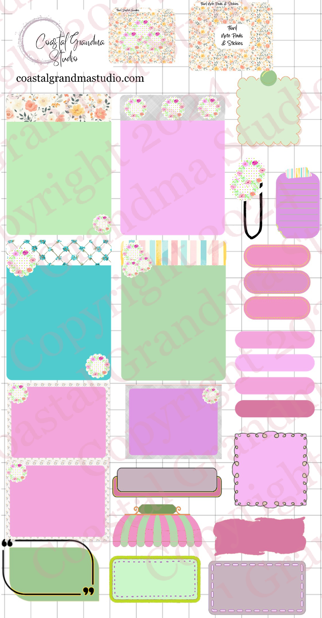 Fiori! Note Pads & Stickers Digital Pre-Cropped Stickers For Goodnotes (7400-NP)