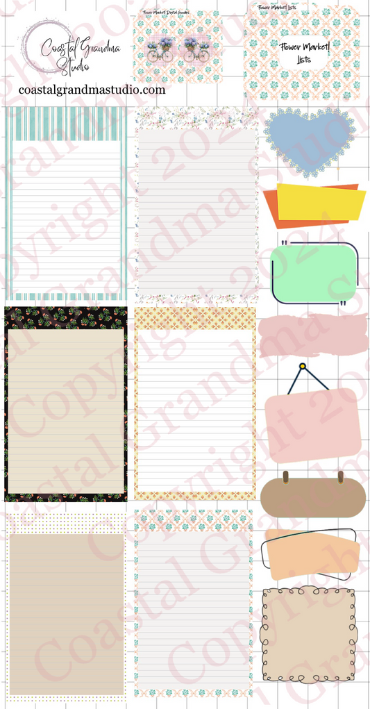 Flower Market! Lists & Stuff Digital Pre-Cropped Stickers For Goodnotes (7200-LS)