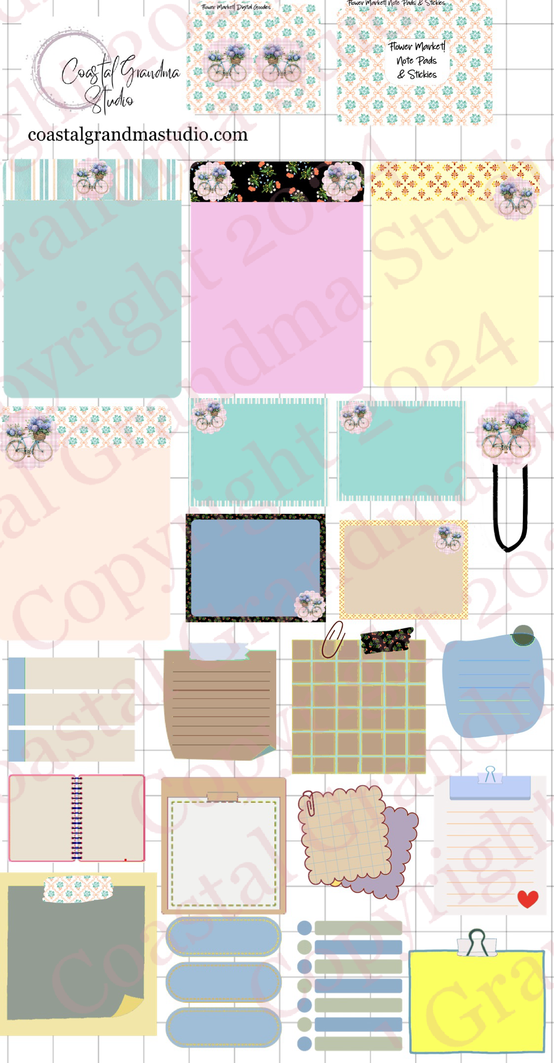 Flower Market! Note Pads & Stickers Digital Pre-Cropped Stickers For Goodnotes (7200-NP)