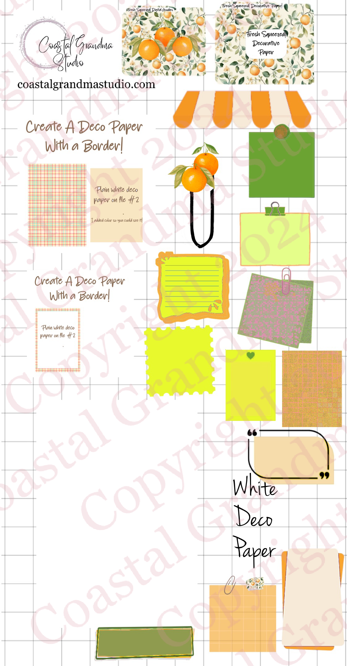 Fresh Squeezed! Decorative Papers & Goodies Digital Pre-Cropped Stickers For Goodnotes (7500-PG)