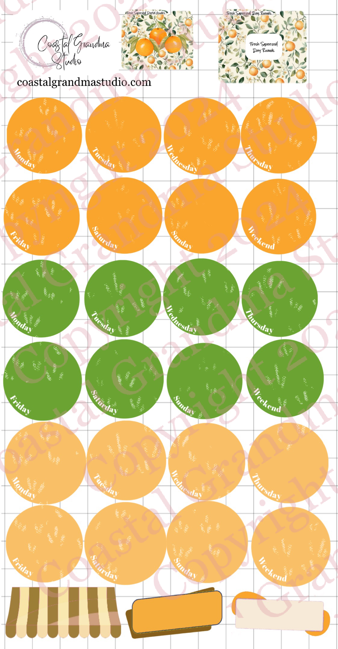 Fresh Squeezed! Day Rounds Digital Pre-Cropped Stickers For Goodnotes (7500-DR)