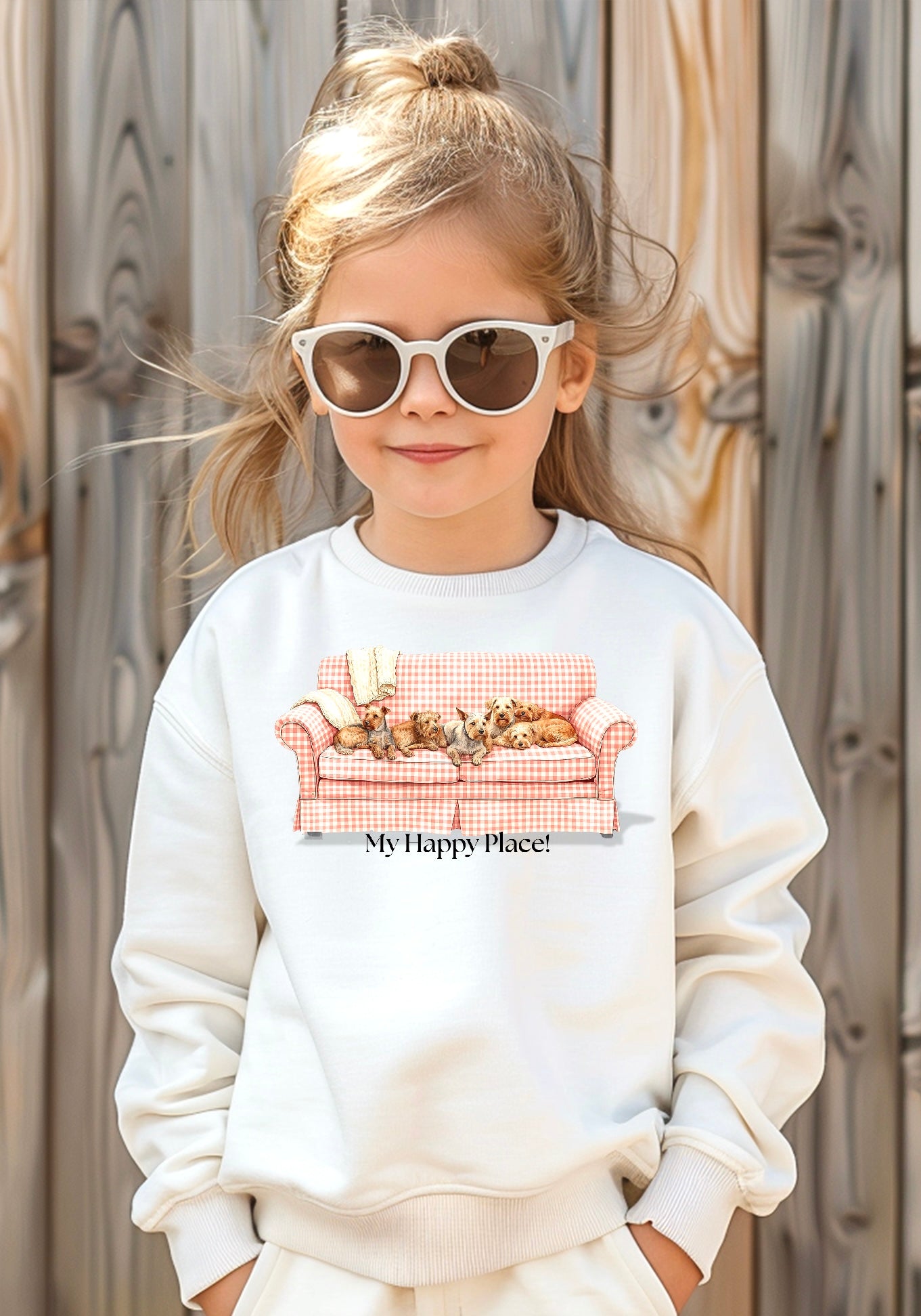My Happy Place Kid's Crewneck Sweatshirt — For Kids Who Love Dogs - Terriers -- Birthday Gift -- Holiday Gift (HC1014)