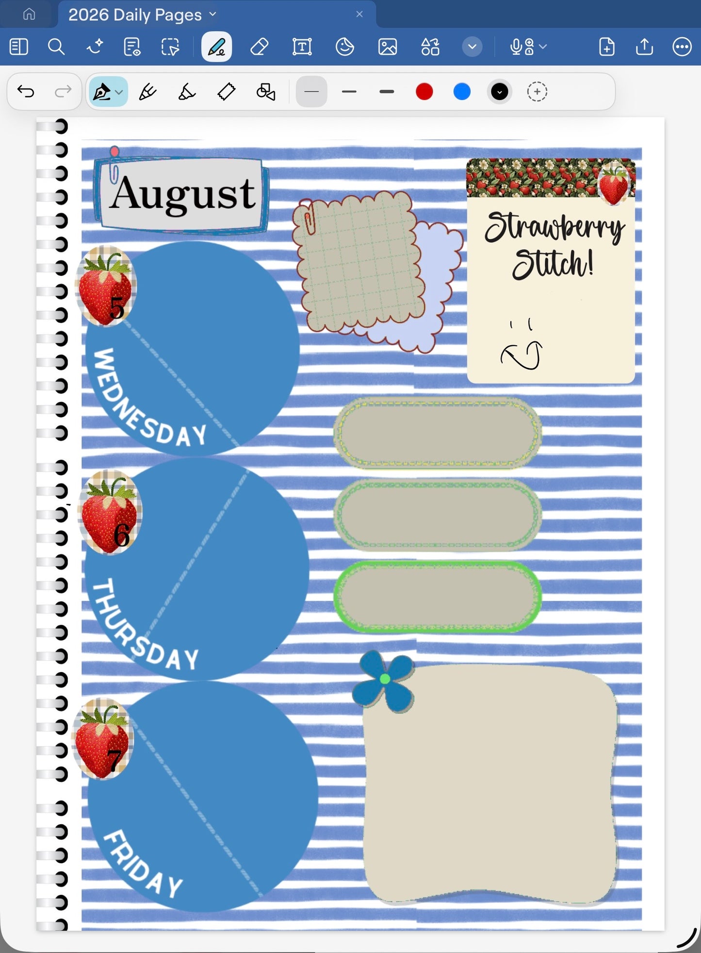 Strawberry Stitch! GoodNotes Sticker Bundle – Digital Planner Stickers for iPad, Pre-Cropped Aesthetic Stickers Pack (8800-BU)