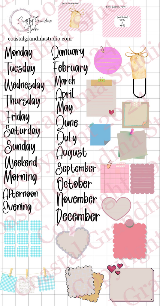 Just For You! Days Of The Week/Months Of The Year Digital Pre-Cropped Stickers For Goodnotes (5700-DM)