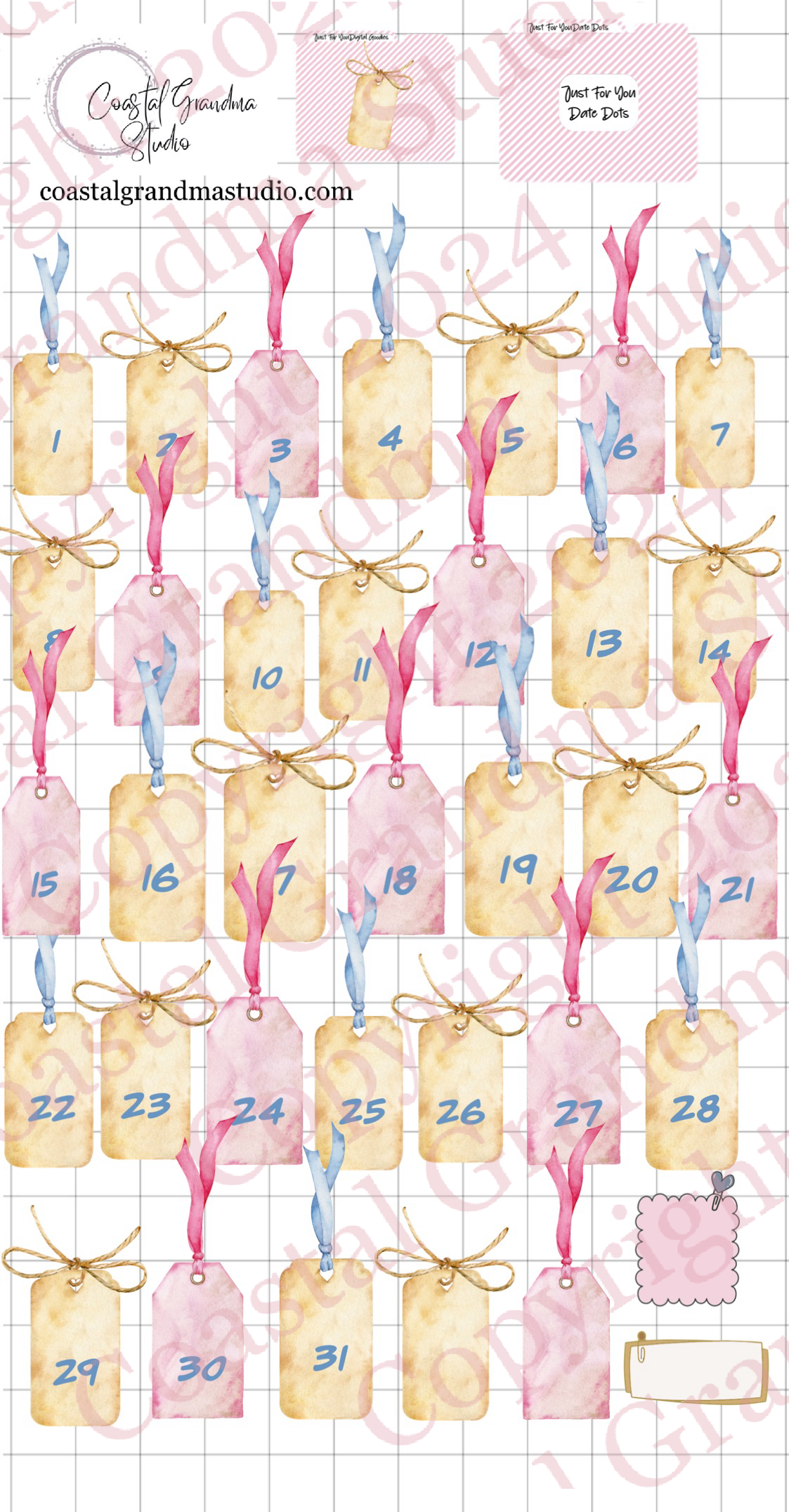 Just For You! Date Dots Digital Pre-Cropped Stickers For Goodnotes (5700-DD)