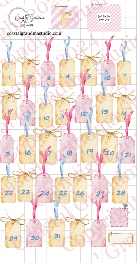 Just For You! Date Dots Digital Pre-Cropped Stickers For Goodnotes (5700-DD)