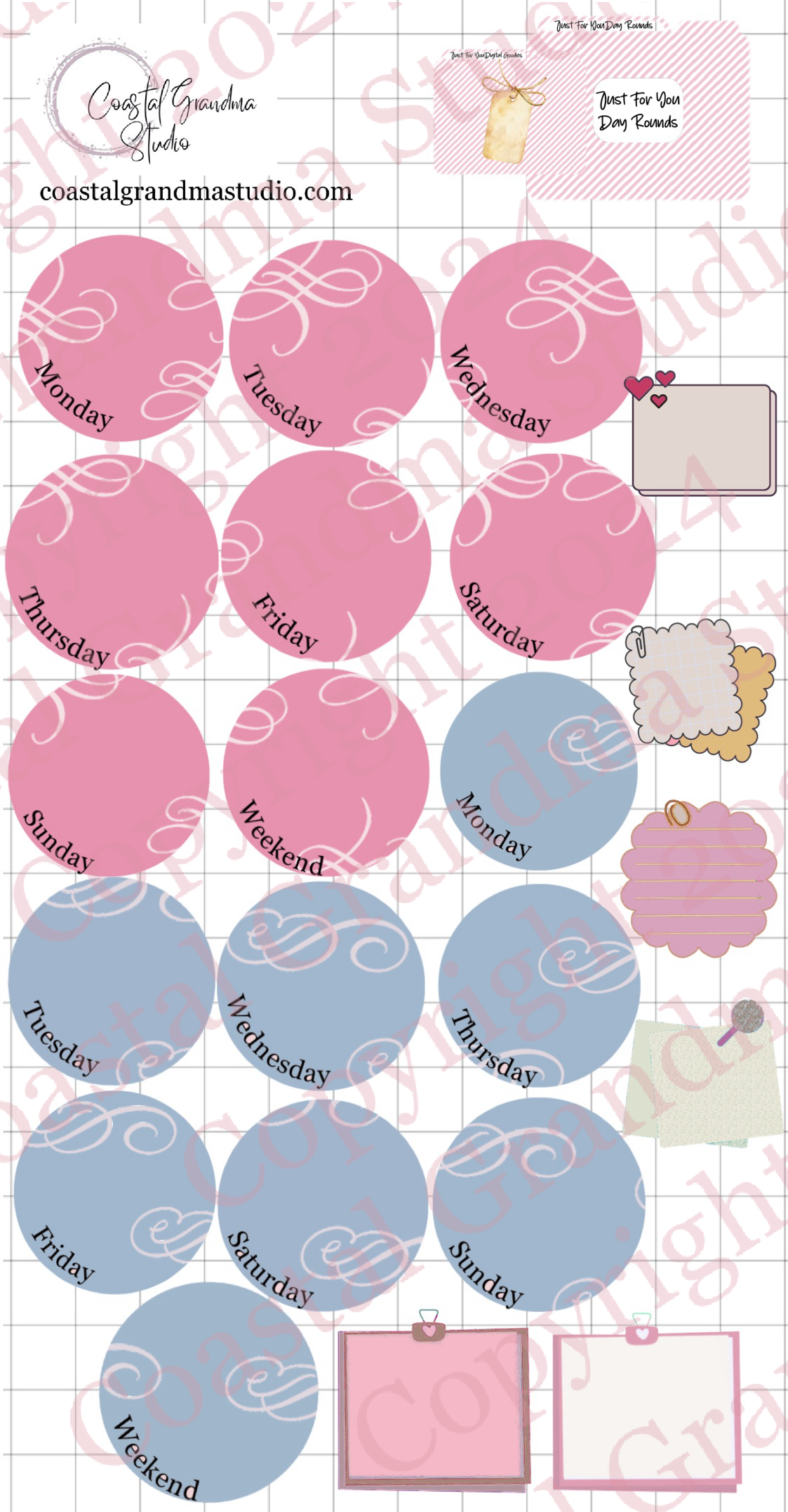 Just For You! Day Rounds Digital Pre-Cropped Stickers For Goodnotes (5700-DR)