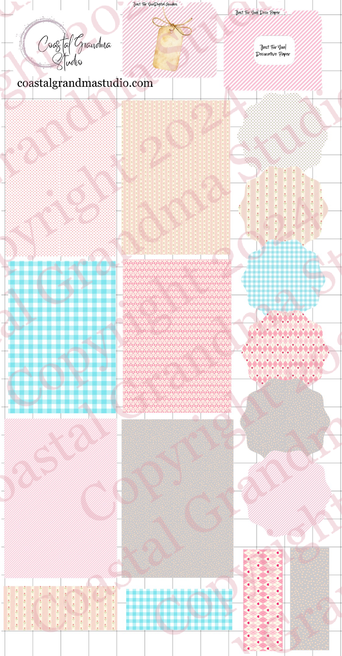 Just For You! Decorative Papers & Goodies Digital Pre-Cropped Stickers For Goodnotes (5700-PG)