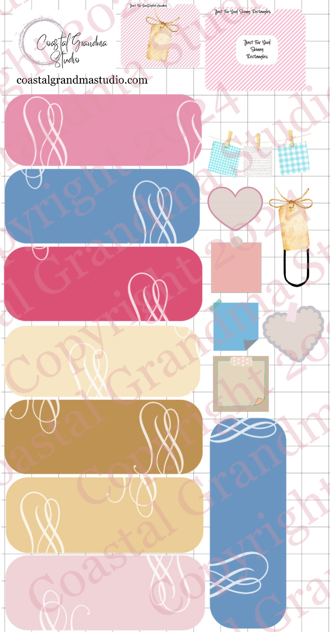Just For You! Skinny Rectangles Digital Pre-Cropped Stickers For Goodnotes (5700-SR)