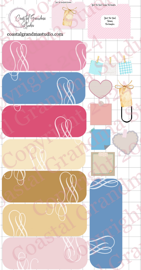 Just For You! Skinny Rectangles Digital Pre-Cropped Stickers For Goodnotes (5700-SR)