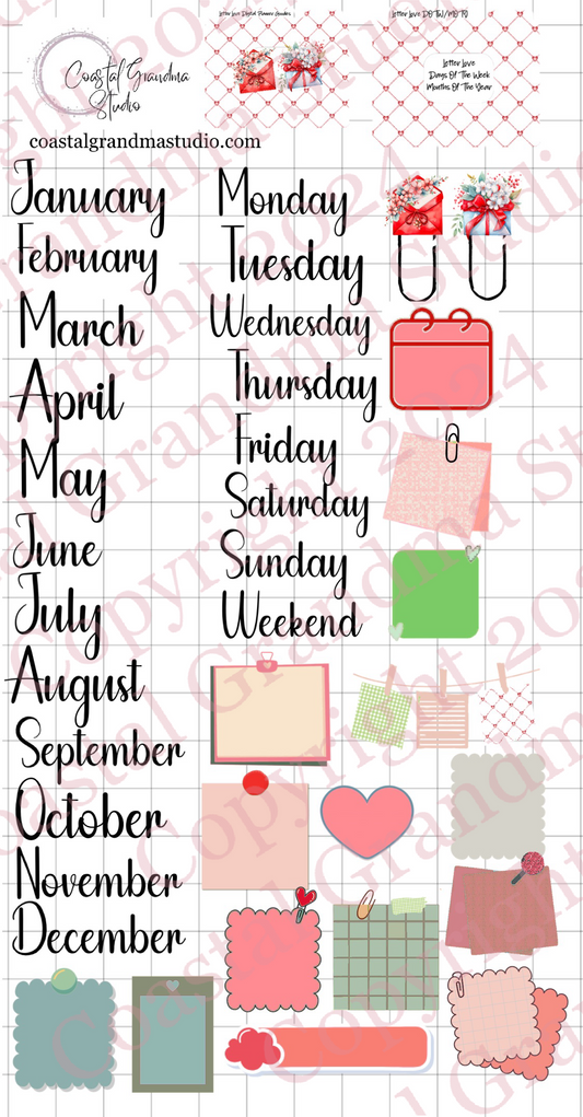 Letter Love! Days Of The Week/Months Of The Year Digital Pre-Cropped Stickers For Goodnotes (4900-DM)