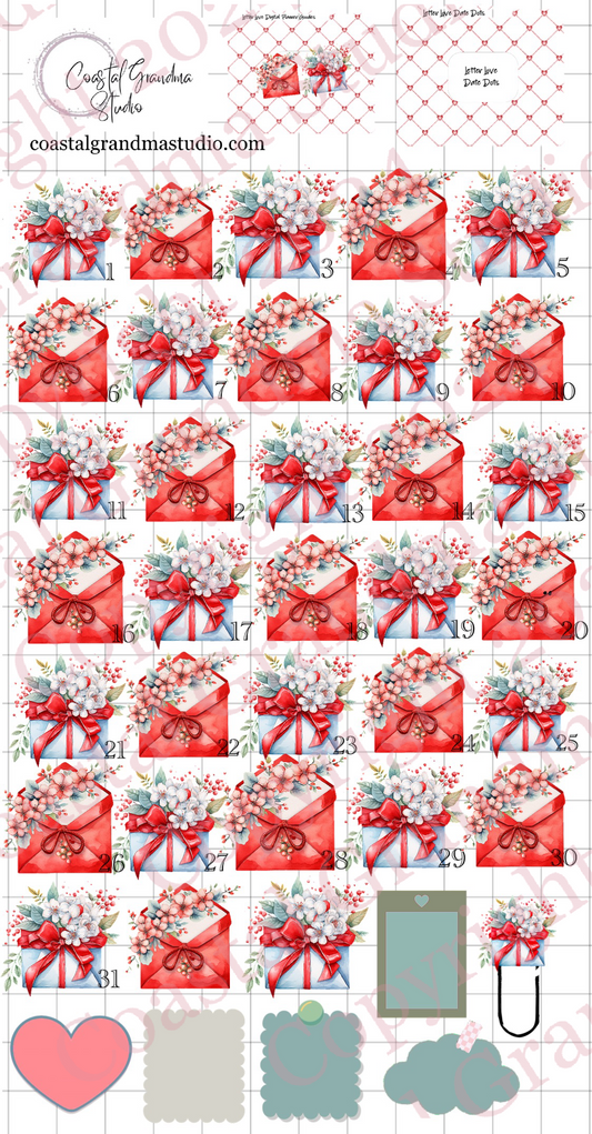 Letter Love! Date Dots Digital Pre-Cropped Stickers For Goodnotes (4900-DD)