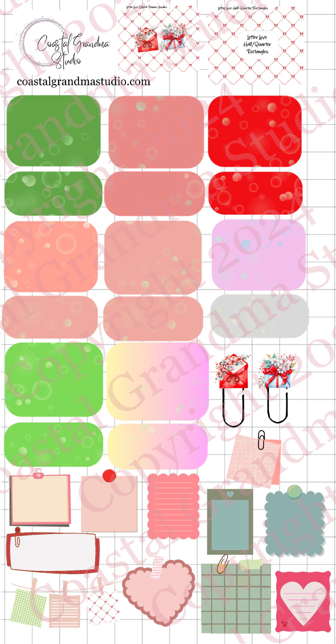 Letter Love! Half/Quarter Rectangles Digital Pre-Cropped Stickers For Goodnotes (4900-HQ)