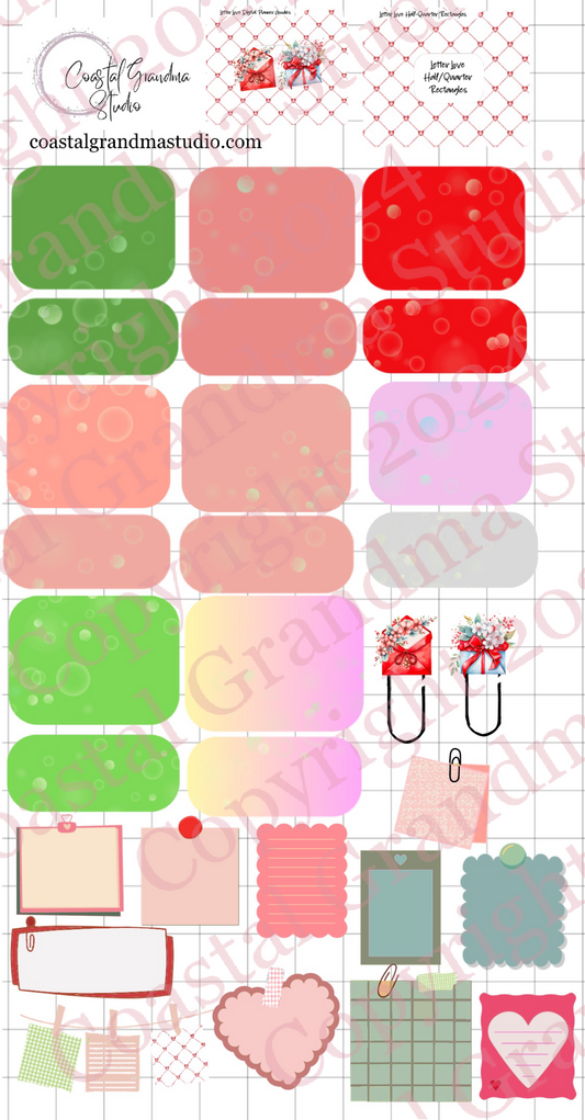 Letter Love! Half/Quarter Rectangles Digital Pre-Cropped Stickers For Goodnotes (4900-HQ)