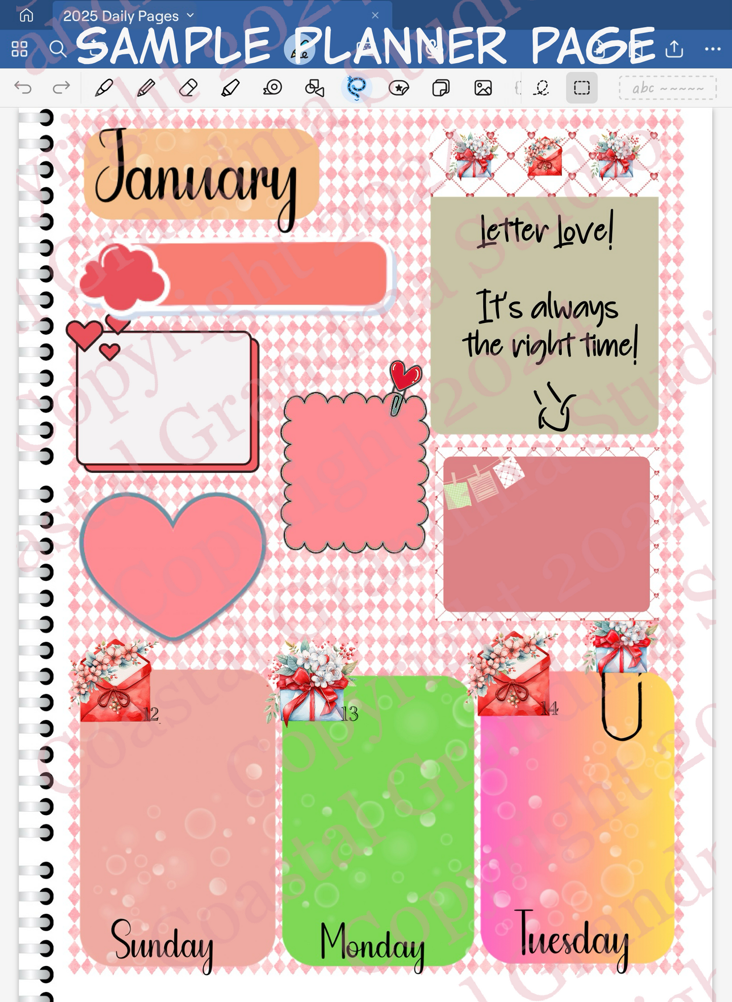 Letter Love Day Dashboards Digital Pre-Cropped Stickers For Goodnotes (4900-DDA)