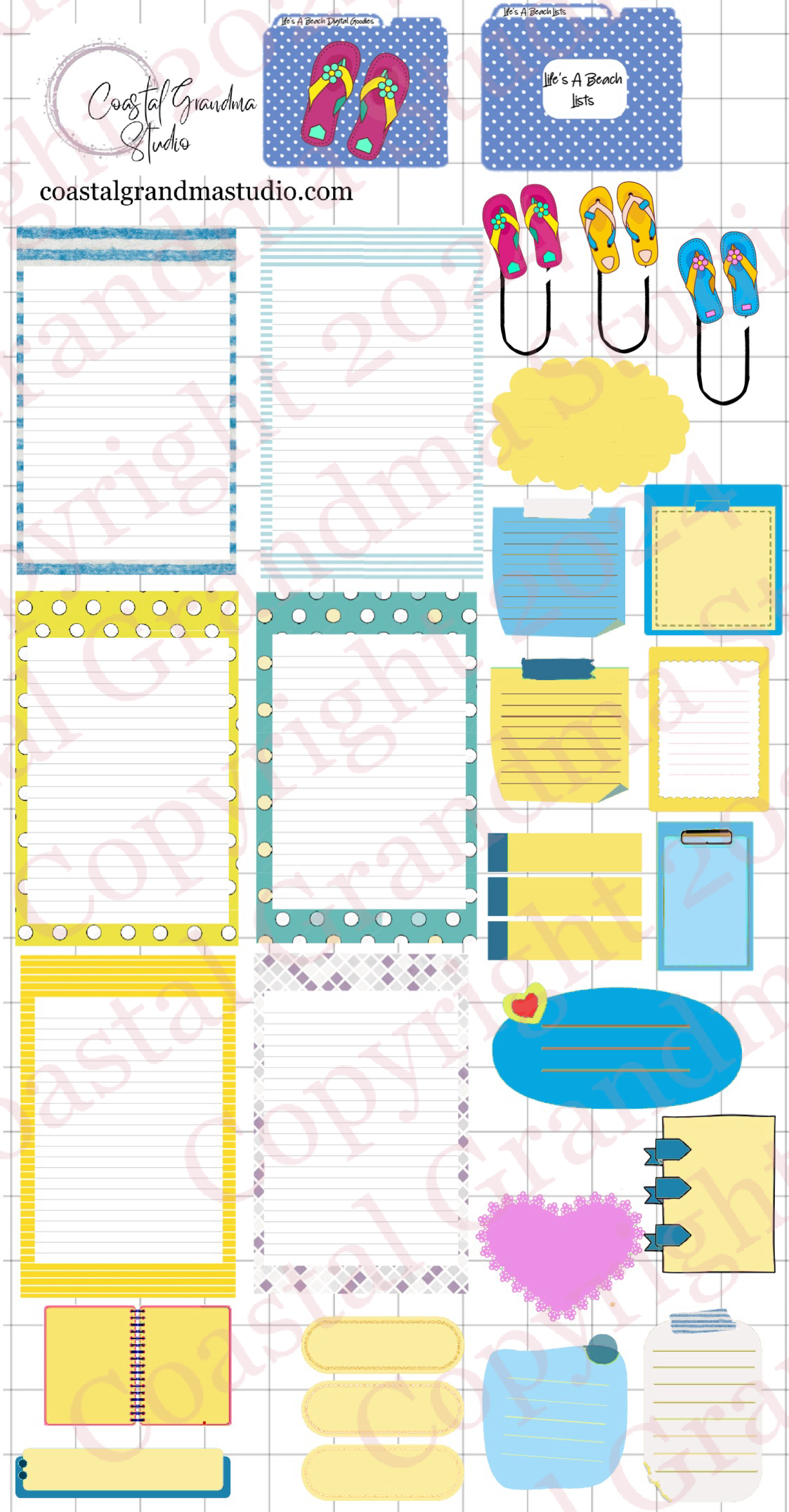 Life's A Beach! Lists & Stuff Digital Pre-Cropped Stickers For Goodnotes (6300-LS)