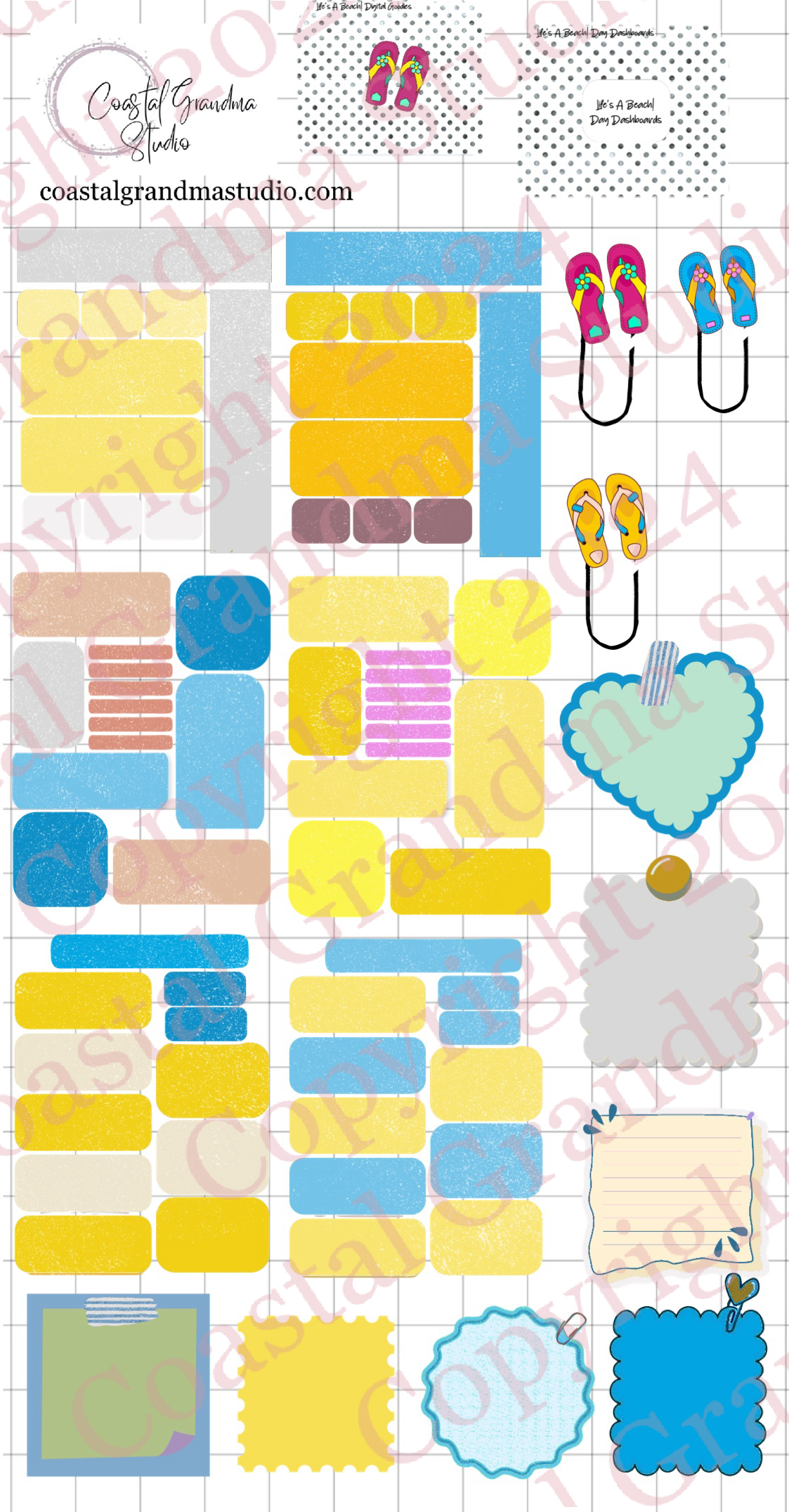 Life's A Beach! Day Dashboards Digital Pre-Cropped Stickers For Goodnotes (6300-DDA)