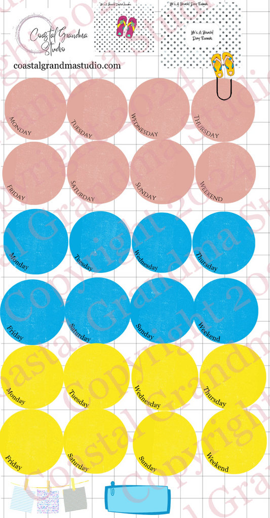 Life's A Beach! Day Rounds Digital Pre-Cropped Stickers For Goodnotes (6300-DR)