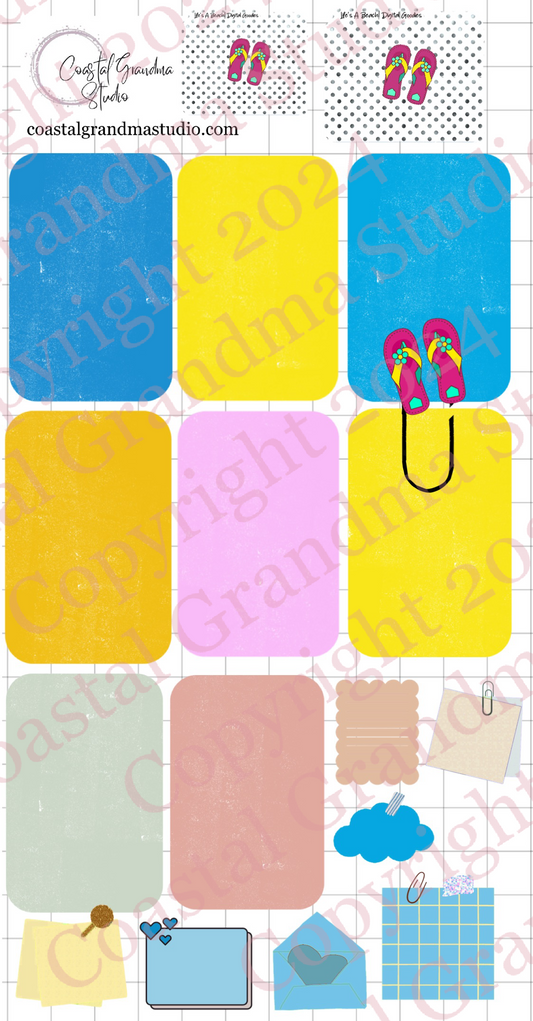 Life's A Beach! Full Rectangles Digital Pre-Cropped Stickers For Goodnotes (6300-FR)