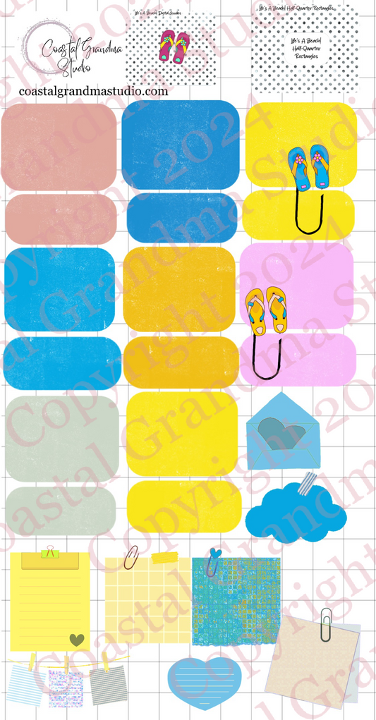 Life's A Beach! Half/Quarter Rectangles Digital Pre-Cropped Stickers For Goodnotes (6300-HQ)