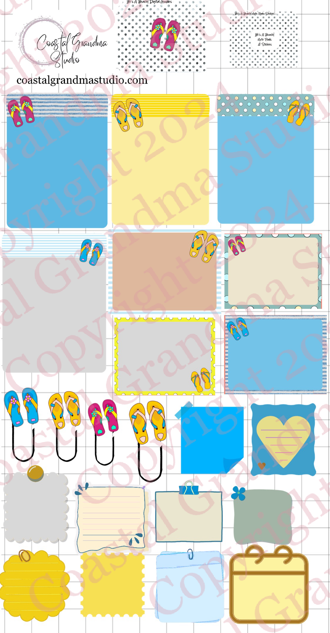 Life's A Beach!  Note Pads & Stickers Digital Pre-Cropped Stickers For Goodnotes (6300-NP)