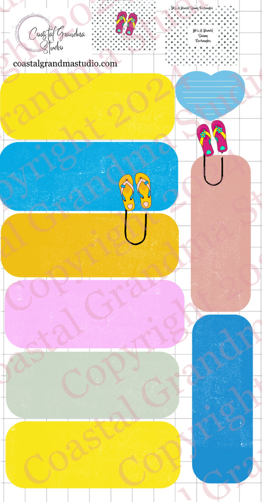 Life's A Beach! Skinny Rectangles Digital Pre-Cropped Stickers For Goodnotes (6300-SR)