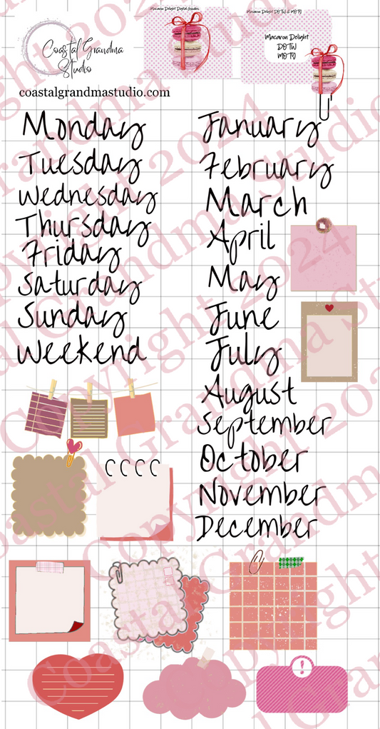Macaron Delight! Days Of The Week/Months Of The Year Digital Pre-Cropped Stickers For Goodnotes (4700-DM)
