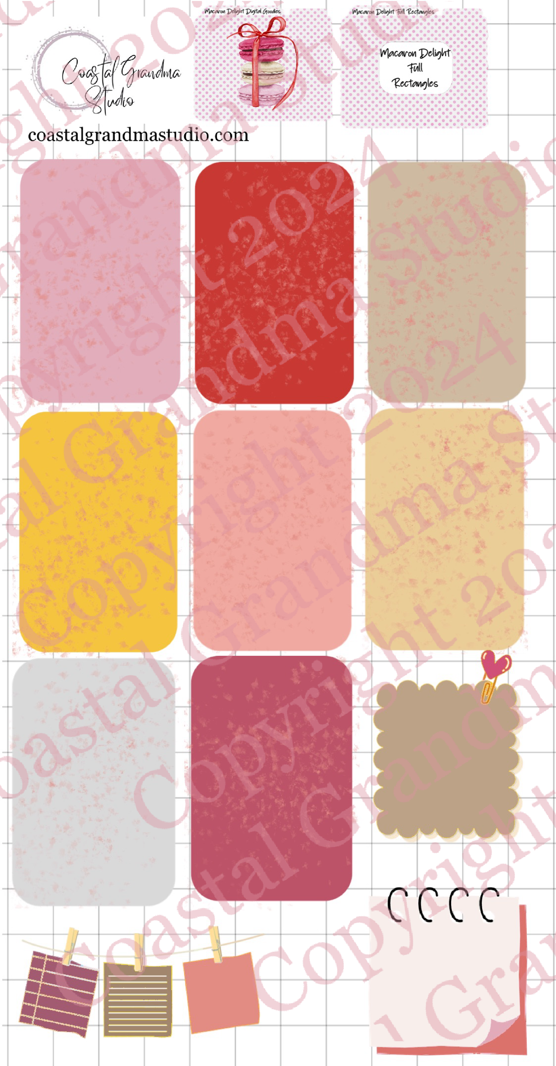 Macaron Delight! Full Rectangles Digital Pre-Cropped Stickers For Goodnotes (4700-FR)