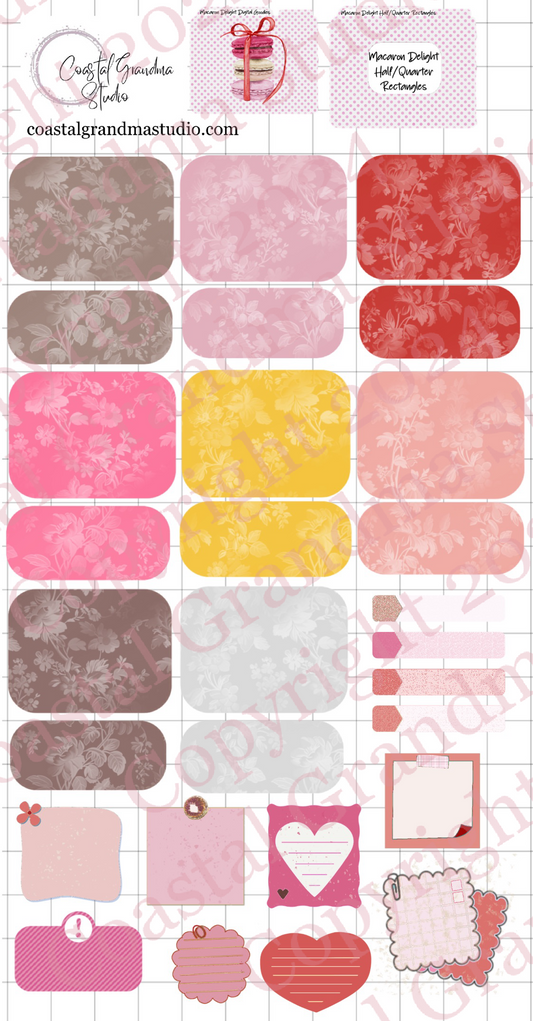 Macaron Delight! Half/Quarter Rectangles Digital Pre-Cropped Stickers For Goodnotes (4700-HQ)