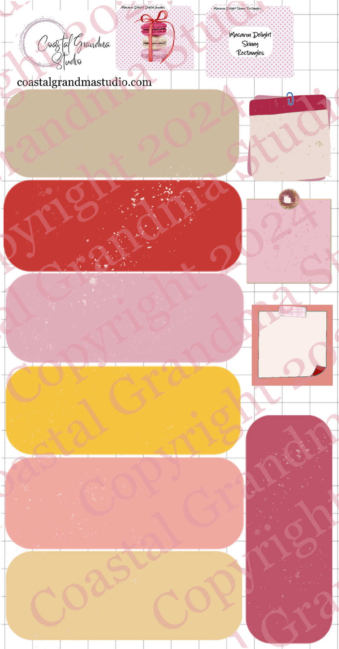 Macaron Delight! Skinny Rectangles Digital Pre-Cropped Stickers For Goodnotes (4700-SR)