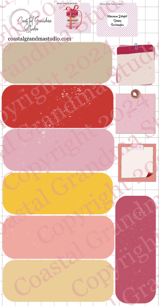 Macaron Delight! Skinny Rectangles Digital Pre-Cropped Stickers For Goodnotes (4700-SR)