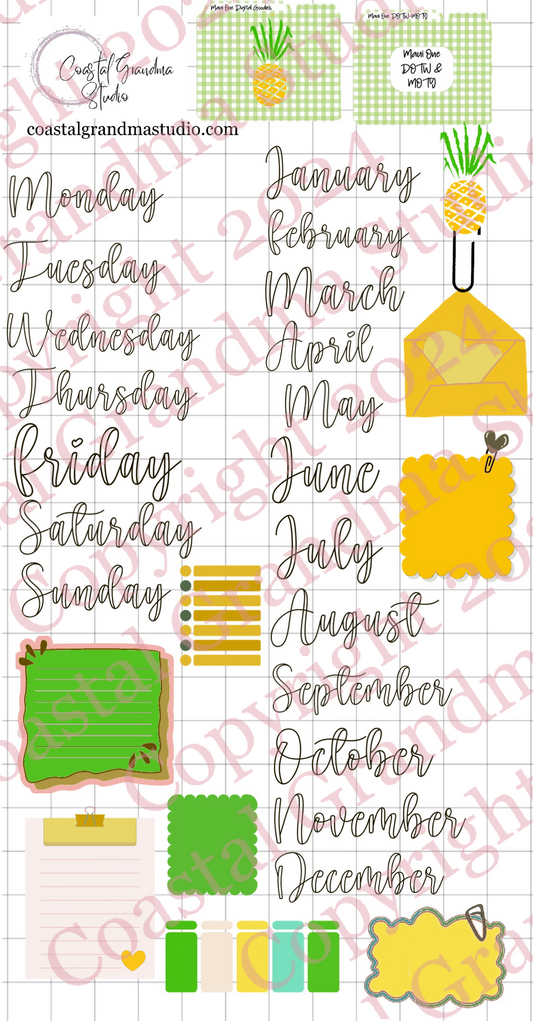 For Maui With Love One! Days Of The Week/Months Of The Year Digital Pre-Cropped Stickers For Goodnotes (5300-DM)