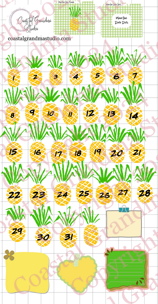 For Maui With Love One! Date Dots Digital Pre-Cropped Stickers For Goodnotes (5300-DD)